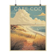 a poster with the words capecod on it and an image of a beach