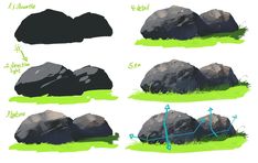 some rocks are shown in different positions and sizes