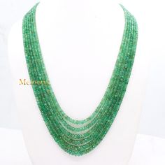 Emerald Beaded Necklace, Genuine Emerald Necklace, Emerald Rondelle Beads Necklace, Emerald Gemstone Beads Necklace, 6 Strand Emerald Beads Gemstone Details : ✦ Gemstone : Emerald  ✦ Gemstone Shape : Rondelle ✦ Strand  : 6 Strand  ✦ Necklace Length : 24 Inch  ✦ Total Weight : 543 CT's  CUSTOMISATION DETAILS : We can customize any piece of fine jewelry. You can simply message us on Etsy or drop a text at +91-7357229656 (WhatsApp/iMessage) to let us know about all the customization you want. Customization can include : ✦ The Gemstone: This ring can be made in Emerald, Ethiopian Opal, Rainbow Moonstone, Sapphires, Citrine, Ruby, Tanzanite, Diamond, Kyanite, Garnet, Tourmaline, and any gemstone you would like! ✦ Size and Shape: We can totally change the size of the gemstone (Bigger/Middle/Smal Gemstone Beaded Necklaces For Jewelry Making, Green Rondelle Beaded Necklaces With Polished Beads, Rondelle Polished Beads Necklace For Jewelry Making, Rondelle Polished Beads For Jewelry Making, Emerald Necklace With Faceted Round Beads For Jewelry Making, Necklace Emerald, Tanzanite Diamond, Gold Armband, Emerald Bead