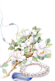 a watercolor painting of flowers and beads