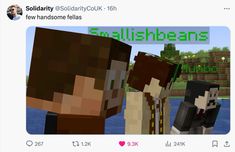 two people standing next to each other in minecraft