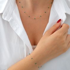 You're going to shine with this beautiful and minimal Malachite Beaded 14k Gold Necklace as well as being protected by its incredible benefits! This necklace is also one of the best gifting idea as good luck gift for your loved ones! ◖ A B O U T ◗ The presence of healing gemstones like malachite in your house is thought to have a variety of advantages. Malachite gemstones can be used in your home without being set in jewelry. Any form of display or office equipment that can be integrated into th Emerald Necklace With Beaded Chain As A Gift, Emerald Necklace With Round Beads Chain For Gift, Emerald Necklace With Round Beaded Chain As Gift, Emerald Necklace With Round Beads Chain, Emerald Necklace With Round Beaded Chain, Healing Gemstones, Good Luck Gifts, Jewellery Marketing, For Good Luck