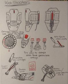 son los planos de un lanzatelaraña de Spiderman Web Shooters, Spiderman Web, Parker Spiderman, Spiderman Drawing, Spiderman Art Sketch, Marvel Collectibles, Marvel Drawings