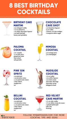 Birthday Cocktails Birthday Drink Recipes Alcoholic, Drinks For 18th Birthday Party, 25th Birthday Cocktails, First Drink 21st Birthday, Drinks For 21st Birthday Alcohol, Easy Birthday Cocktails, Best Birthday Cocktails, 18th Birthday Cocktails, 21 Birthday Cocktails