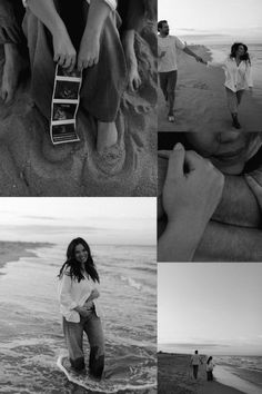 black and white photos of people on the beach