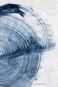 an abstract painting with blue and white swirls in the center on a white background