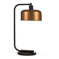 a black and gold lamp on a white background with the light turned off to show its dim lighting