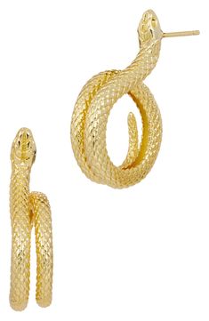 Stud earrings in the shape of a slithering snake add the edginess you crave to everyday ensembles. 0.4"W x 1.2"L Post back 18k-gold plate Imported Slithering Snake, L Post, The Shape, Fashion Styles, Nordstrom Rack, 18k Gold, Gold Plate, Jewelry Earrings, Nordstrom