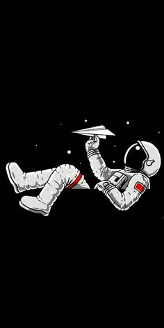 an astronaut floating in the air next to another spaceman with his hand on his hip