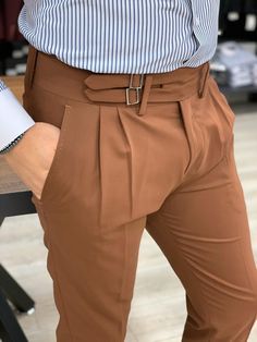 Mens Pleated Pants, Brown Pants Outfit, Buckle Pants, Vintage Gentleman, Designer Suits For Men