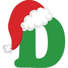 the letter d with a santa hat on it's head is green and white