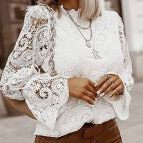 Sling Backless V-Neck Sleeveless Dress sold by shiook on Storenvy Guipure Lace Top, Lace Lanterns, Lantern Sleeve Sweater, Patch Work Blouse, White Lace Blouse, White Lace Top, White Fashion, Women Lace, Fashion Street