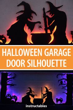 halloween garage door silhouettes with text overlay