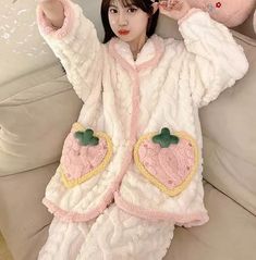 Sweet Strawberry Pajamas Home Suit PN6205 ●Size: Top: M:Length 64 cm bust 108 cm sleeve 46 cm L:Length 66 cm bust 112 cm sleeve 47cm XL:Length 68 cm bust 116 cm sleeve 48 cm XXL:Length 70 cm bust 120 cm sleeve 49 cm Pants: M: Length 94 cm waist 60-100 cm hip 102 cm. L: Length 96 cm waist 66-110 cm hip 108 cm. XL: Length 98 cm waist 70-120 cm hip 114 cm. XXL: Length 100 cm waist 74-126 cm hip 118 cm. (Please allow 1-3cm differs due to manual measurement.As different computers display colors differently,the color of the actual may vary slightly from the above images.Thanks for your understanding.) ●Material: soft ●About Shipping: We attach great importance to the orders of each customer and parcel delivery. 1.Processing time: 2-3 business days. 2.Shipping time: 10-15 business days to US, ple Cozy Sleepwear With Pockets For Pajama Party, Cozy Long Sleeve Loungewear Sets, White Long Sleeve Loungewear Sets, Cozy Long Sleeve Lounging Sets, Cozy Long Sleeve Sleep Sets, Cute Long Sleeve Home Sets, Kawaii Cotton Long Sleeve Sleepwear, Cute Long Sleeve Loungewear Sets, Cute Long Sleeve Lounging Set