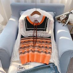 Style: commuting Size: one size Color: blue, orange Winter Orange Sleeveless Vest, Orange Sleeveless Winter Vest, Casual Orange Sleeveless Sweater Vest, Trendy Knitted Vest For Fall, Orange Sleeveless Top For Winter, Style Knitted Vest, Sweater Vest Women, Knitted Vest, College Fashion