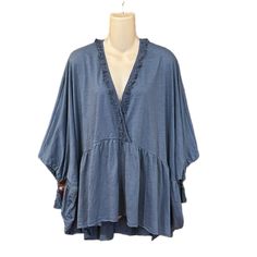 Nwt Oversized Large Umgee Blue V Neck Top With Tassels. It Ties In The Back. So Pretty! Blue Beach Tops With Tassels, Blue Tassel Tops For Beach, Beach Blue Tops With Tassels, Blue Tassel Tops For Summer, Blue Tassel Blouse For Summer, Bohemian Blue Top With Tassels, Blue Cotton Blouse With Tassels, Blue Spring Loungewear Blouse, Oversized Blue Bohemian Top