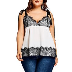 Plus Size Lace Panel Cami Strap Tank Top - White - 3O59702814 - Women's Clothing, Plus Size Women's Clothing  #PlusSizeWomensClothing #Women's #Clothing # #Plus #Size #Women's #Clothing Chic Tank Tops, Cheap Tank Tops, Plus Size Summer Outfit, Strap Tank Top, Tank Top Straps, Plus Size Tank Tops, Plus Size Models, Plus Size Womens Clothing, Cami Top