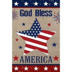 an american flag with stars and the words god bless america in red, white, and blue