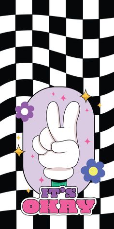 an image of a cartoon character giving the peace sign with his hand and checkered background