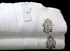 "His Hers Robes, Couples Robes, Mr Mrs Waffle Weave Robe, Couples Monogrammed Robes, Personalized Gift, Cotton Anniversary Gift, 1605 Monogrammed Cotton Waffle Weave Robe Set (2 robes), comfortable robe perfect for any climate. Whether you treat yourself to an indulgent spa day on your honeymoon, after bath or just relaxing pool side complete the experience with your own personalized robes. Also, make wonderful cotton Anniversary Gift. Personalized with an embroidered 2-letter entwined monogram Cotton Anniversary Gifts For Him, Personalized Bathrobe, Personalized Robes, Monogram Robes, Second Anniversary Gift, Relaxing Pool, Monogram Wedding Gift, Couples Monogram, Personalized Robe