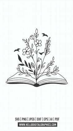 an open book with leaves and birds flying over it, in the shape of a tree