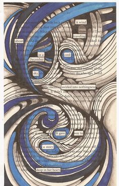 an image of some type of art with blue and white swirls on the bottom