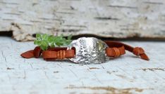 Sterling Silver Redwood Forest Bracelet Leather Bracelet - Etsy Rustic Silver Bracelets For Gifts, Rustic Silver Bracelet For Gift, Rustic Hand Tooled Adjustable Bracelets, Nature-inspired Handmade Brown Bracelet, Handmade Brown Nature-inspired Bracelet, Handmade Nature-inspired Brown Bracelet, Unique Brown Wrap Bracelet As Gift, Unique Brown Wrap Bracelet For Gift, Rustic Stamped Bracelets For Gifts