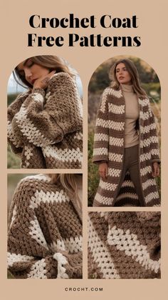 Create a trendy crochet coat with these free patterns. Ideal for a cozy DIY project that keeps you stylish and warm! Jacket Patterns For Women, Free Crochet Jacket Patterns, Free Patterns For Crochet, Crochet Coats, Crochet Jacket Pattern