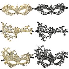 PRICES MAY VARY. Available to Get: you will get 6 pieces of masquerade masks for women in black and gold colors, 3 pieces per color, and they are in 6 different styles, please refer to the picture for details; Rich in quantities and styles can meet your dress needs, you can attend the masquerade parties with friend Quality Material: the mardi gras masks are made of quality knitted lace material, reliable and no odor smell, attached with ribbon as a strap to fasten, easy to adjust and tie a knot Elegant Halloween Party, Lace Eye Mask, Masquerade Ball Gowns, Lace Masquerade Masks, Lace Headpiece, Masquerade Halloween, Elegant Couple, Elegant Halloween, Mask Masquerade