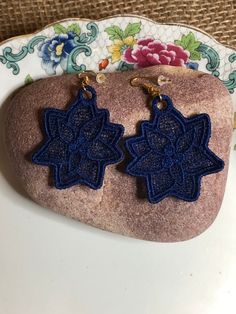 Lace Earrings Embroidered Earrings Dainty Earrings - Etsy Embroidered Drop Earrings As Gift, Embroidered Drop Earrings For Gift, Embroidered Blue Earrings For Gift, Embroidered Earrings, Free Standing Lace, Lace Earrings, Embroidered Towels, Earrings Dainty, Earring Crafts