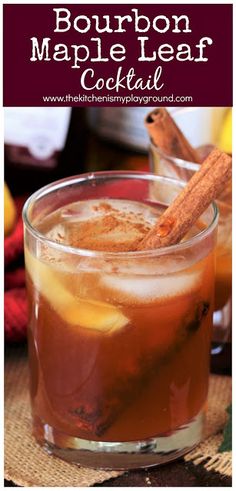 bourbon maple leaf cocktail in a glass with cinnamon stick