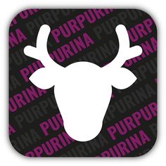 a white deer head on a black background with the words puripuna in pink