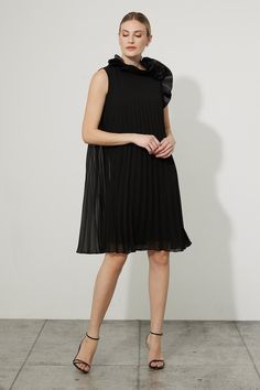 Slip on this pleated Joseph Ribkoff dress and sway the night away! It's cut from a lightweight fabric, giving it added movement. Black Joseph Ribkoff Dresses, Joseph Ribkoff, Beautiful Love, High Neckline, Knee Length Dress, Lightweight Fabric, A Line Dress, Beautiful Dresses, Nice Dresses