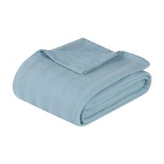 the light blue blanket is folded on top of it