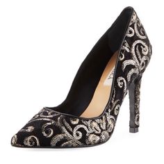 Badgley Mischka Marylou Velvet Pump With Sequins And Embroidery 4” Inches Pointed Toe Roger Vivier Shoes, Velvet Pumps, Badgley Mischka Shoes, Leather High Heels, Patent Leather Pumps, Studded Leather, Slingback Pump, Badgley Mischka, Glamorous Evening Gowns