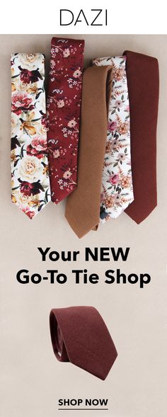 four ties hanging up on a wall with the words, your new go - to tie shop