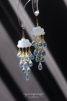 Rain Cloud Earrings Gemstone Jewelry Crystal Lover Gift Cute Birthstone Art Unique Jewelry Boho Moonstone Topaz Crystals Self Care Healing - Etsy White Drop Chandelier Earrings, Gemstone Drop Chandelier Earrings, White Gemstone Drop Earrings, Cloud Craft, Cloud Earrings, Rain Cloud, Jewelry Crystal, Extreme Heat, Jewelry Boho