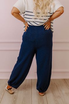 - These trendy pants are a perfect combo of cozy and cute! - Unlined tight knit material - An elastic waistline - Functional side pockets - A relaxed silhouette that ends in straight hemlines with pleated detail Trendy Pants, Knit Pants, Street Chic, Knitting Materials, High Waist, Tights, High Waisted, Elastic, Knitting