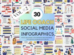 a large poster with the words life coach and social media infographics on it