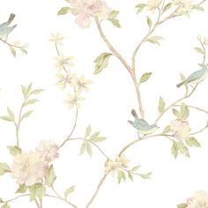 a wallpaper with flowers and birds on it