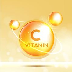 vitamin pill with the letter c on it in front of an image of yellow bubbles