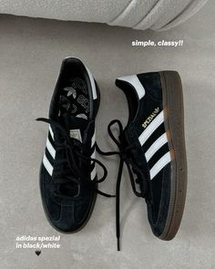 this adidas spezial in black/white are the perfect and simple addition to every outfit. outfit man - outfit woman Black Adidas Shoes, Shoes Outfit Fashion, Pretty Shoes