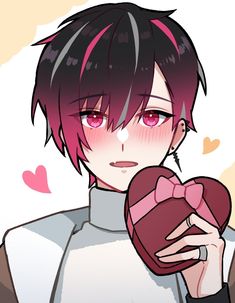 an anime character with pink hair holding a heart