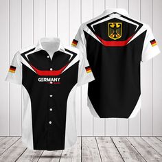 Customize Germany Black And White Shirts These products are custom-made-to-order and handcrafted to the highest quality standards. Each product is constructed from a premium polyester blend that is ultra-soft and incredibly comfortable. Features a specialty high definition heat-dye application that ensures long lasting color vibrancy even after machine washing. Fabric is durable and resistant to wrinkles, shrinking and mildew. Each product is custom printed, cut and sewn just for you when you place your order - there may be small differences in the design on the seams and / or arms due to the custom nature of the production process. Due to the different monitor and light effect, the actual color of the item might be slightly different from the visual pictures. Custom Black Shirt With Team Name, White Sports Shirt With All Over Print, Black Sporty Shirt With Sublimation Print, Fitted Black Shirt With All Over Print, Fitted Black Printed Sublimation Design, Fitted Black Shirt With Custom Print, Black Printed T-shirt For Sports Events, Black And White Shirt, White Shirts