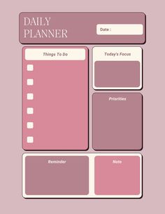 the daily planner is shown in pink and white