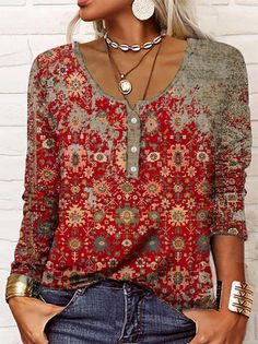 V Neck Cotton-Blend Ethnic Tops | justfashionnow Elegant Fashion Outfits, Jumpsuit Elegant, U Neck, Sleeves Pattern, Casual Look, Ethnic Fashion, Look Chic, Printed Blouse, Look Fashion