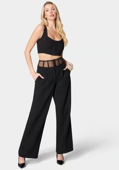 High Waist Corset Illusion Wide Leg Pant | bebe Corset Top With Pants, Western Gothic, Corset Pants, Top With Pants, Waist Corset, Festive Look, Clean Body, Wide Leg Pant, Favorite Sweater