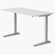 a computer desk with a gray top and silver legs