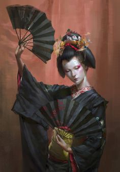 ArtStation - Geisha 艺伎, Qi Wang Geisha Art, Chinese Art Girl, Japanese Geisha, Art Japonais, Japan Art, Beautiful Fantasy Art, Character Portraits