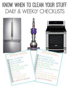 an advertisement for kitchen appliances with the words, know when to clean your stuff daily and weekly checklists